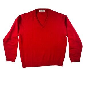 Lyle & Scott Red V-Neck Sweater‎ 100% Lambswool Made in Scotland Sz 44 L Preppy